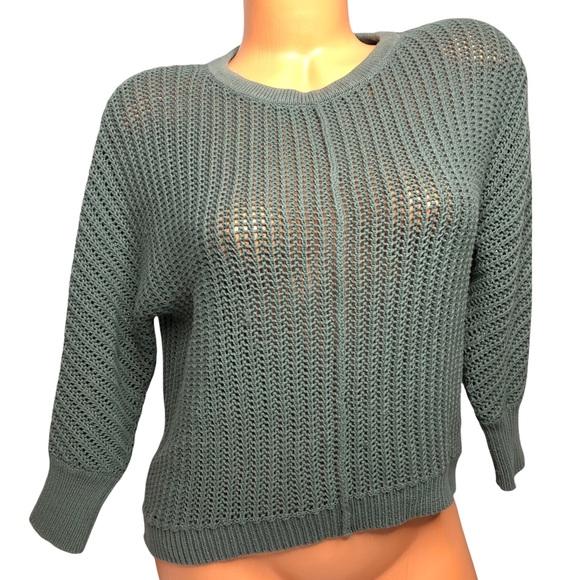 Athleta Sweater Womens Sage Green Open Weave Crew Neck Cotton Blend Size XXS - Picture 1 of 16